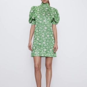 Zara on trend puff shoulder mock neck dress!